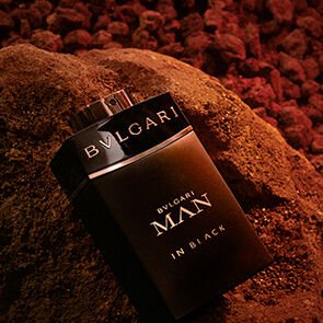 A bottle of Bulgari Man in Black fragrance.